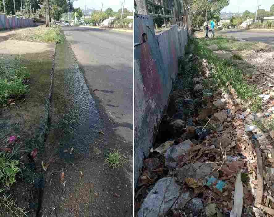 Cloaca desbordada causa malestar a comerciantes de la avenida Dalla Costa