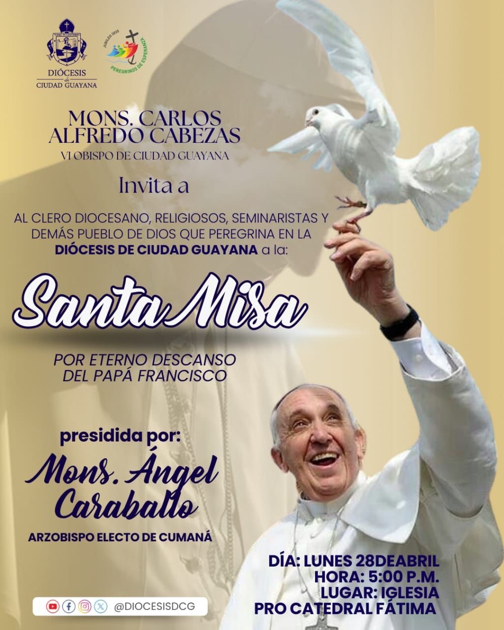 Diócesis de Ciudad Guayana invita a Eucaristía en memoria del Papa Francisco
